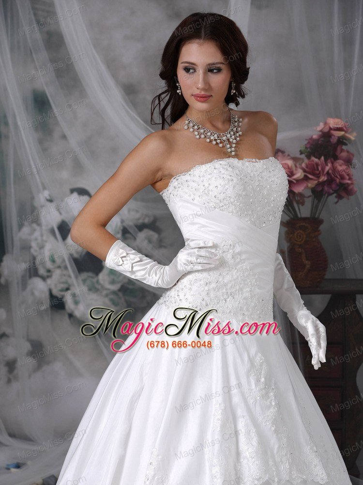 wholesale perfect a-line strapless court train lace wedding dress