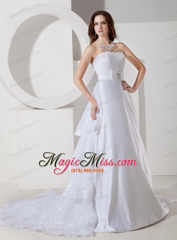 wholesale beautiful a-line / princess strapless court train satin and organza embroidery wedding dress