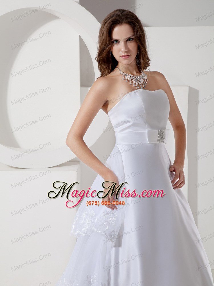wholesale beautiful a-line / princess strapless court train satin and organza embroidery wedding dress