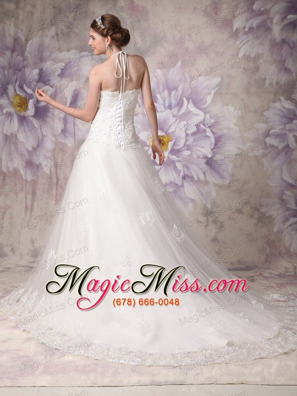 wholesale chic a-line / princess halter chapel train tulle beading wedding dress