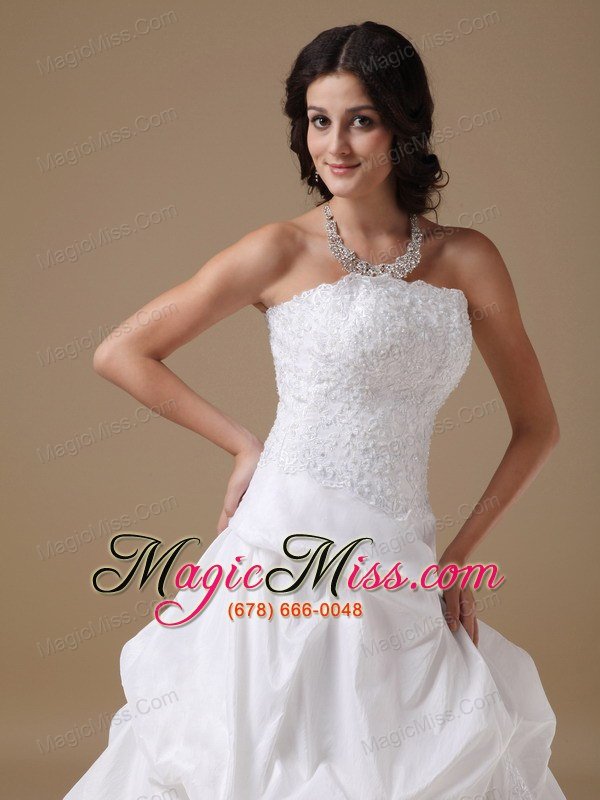 wholesale formal a-line strapless court train taffeta lace wedding dress