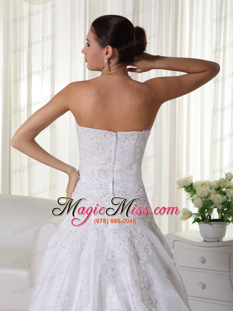 wholesale lovely mermaid strapless court train satin and organza lace wedding dress