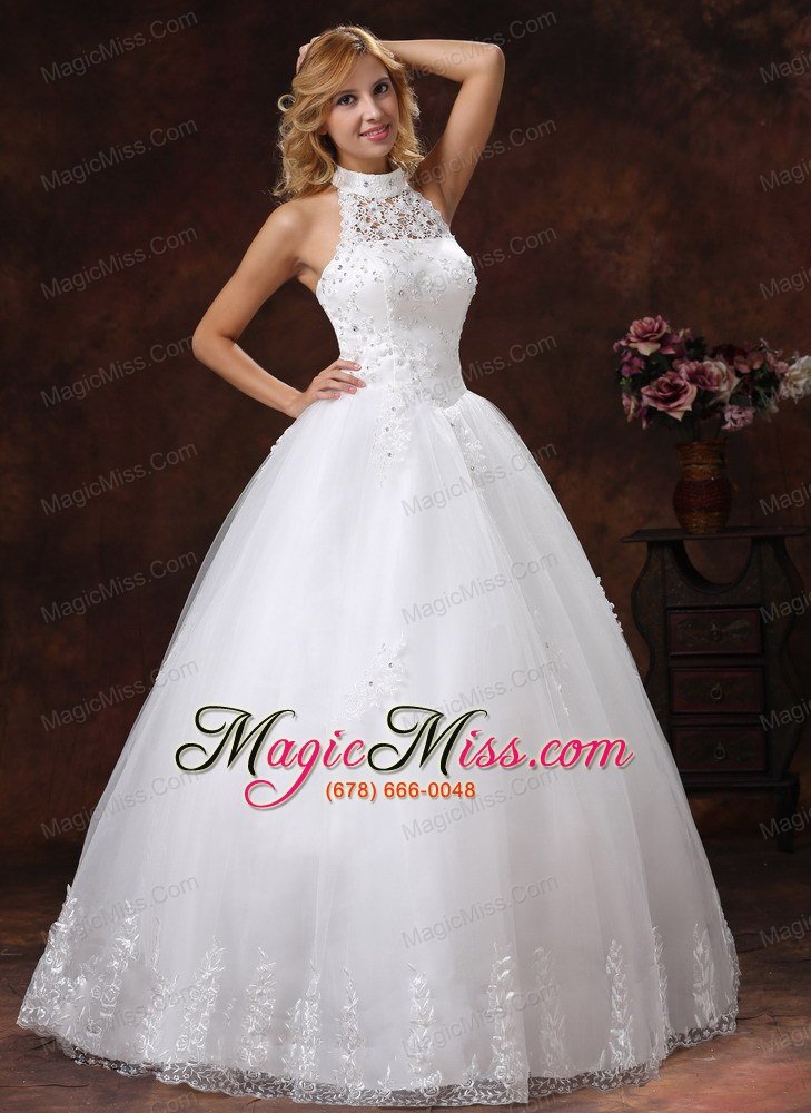 wholesale 2013 luxurious halter appliques with beading for ball gown wedding dress