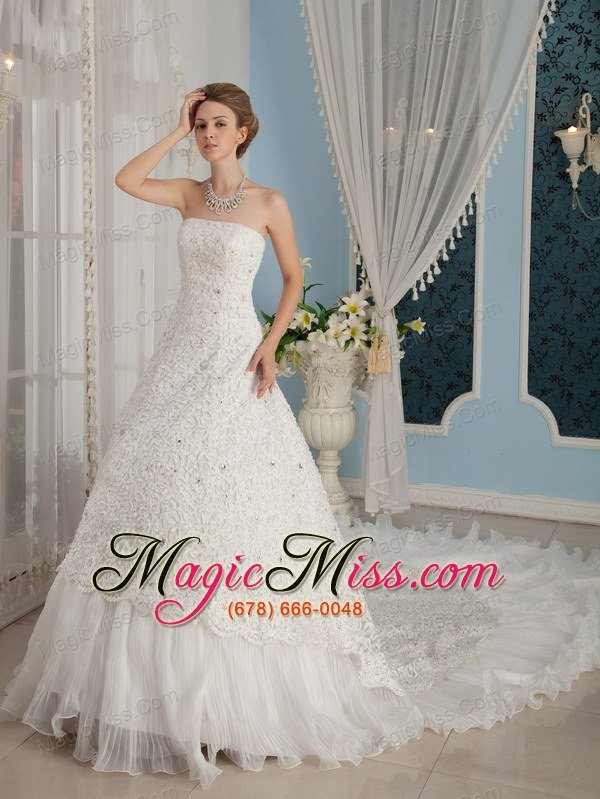 wholesale gorgeous a-line / princess strapless cathedral train beading wedding dress