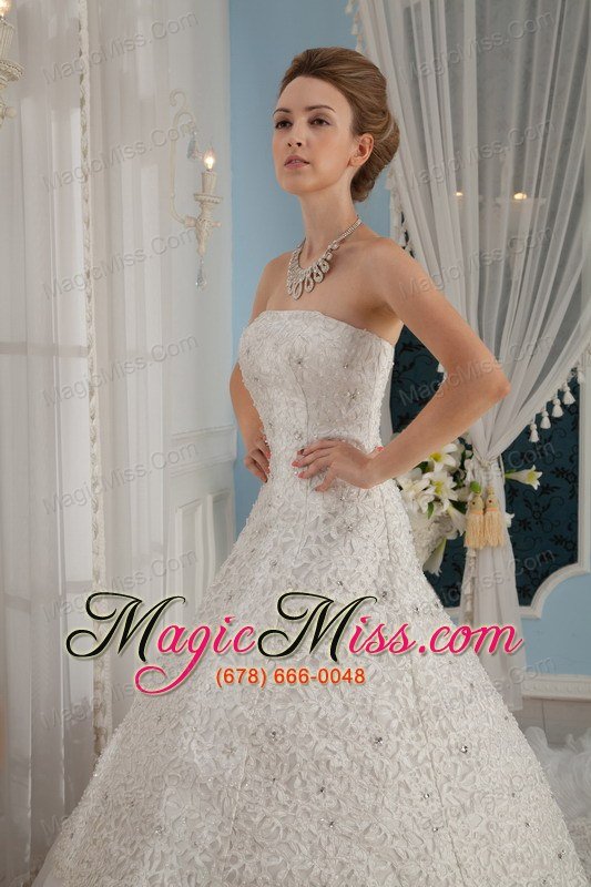 wholesale gorgeous a-line / princess strapless cathedral train beading wedding dress