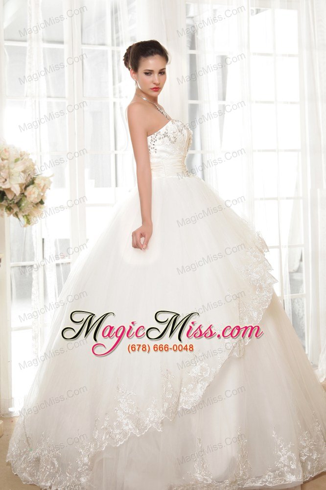 wholesale luxurious ball gown strapless floor-length tulle appliques wedding dress