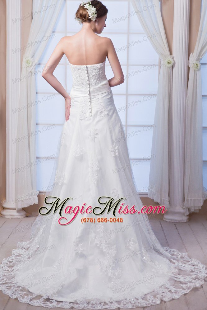 wholesale elegant a-line strapless court train lace beading wedding dress