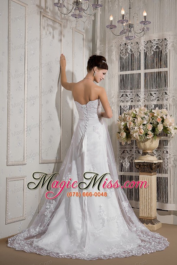 wholesale lovely a-line strapless court train lace sash wedding dress