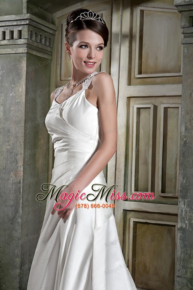 wholesale beautiful a-line v-neck court train satin lace wedding dress