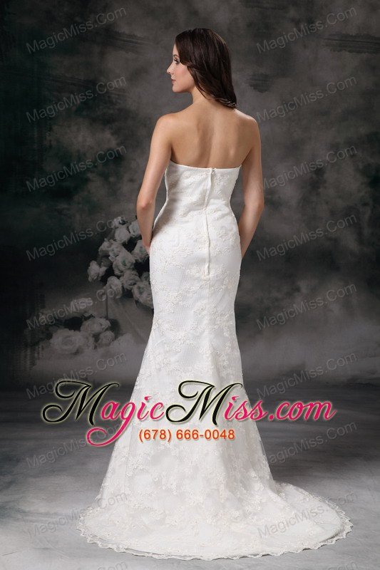 wholesale simple column sweetheart brush train lace wedding dress