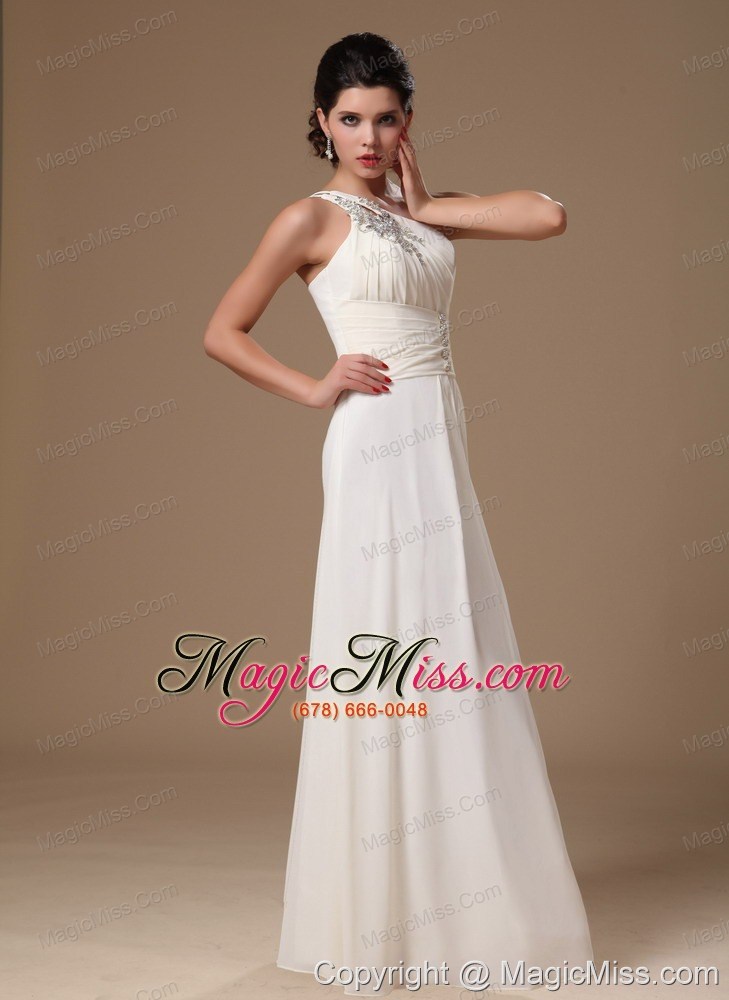 wholesale beaded decorate one shoulder white empire chiffon 2013 prom gowns in northport alabama