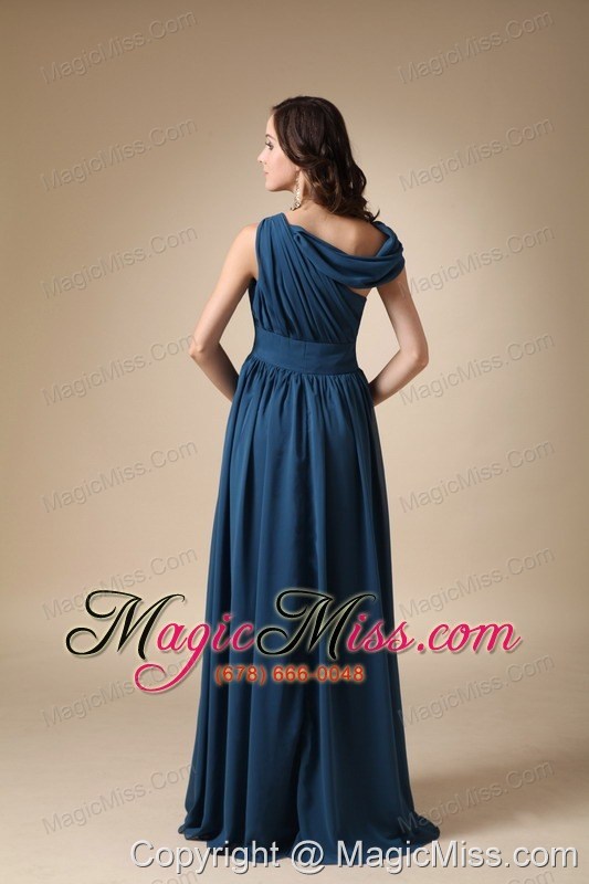wholesale blue empire asymmetrical floor-length ruch chiffon prom / evening dress