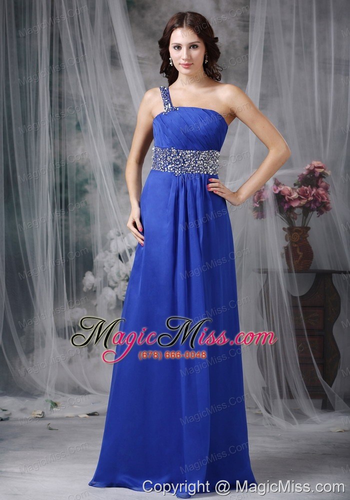 wholesale royal blue empire one shoulder floor-length beading chiffon prom dress