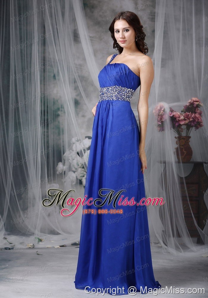 wholesale royal blue empire one shoulder floor-length beading chiffon prom dress