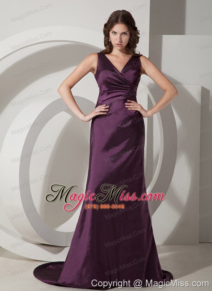 wholesale purple column / sheath v-neck brush/sweep taffeta prom dress