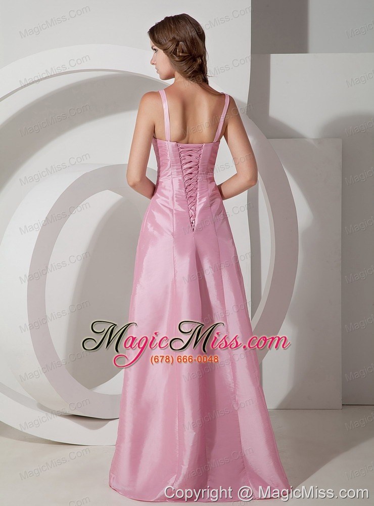 wholesale rose pink empire square neck floor-length taffeta beading prom dress