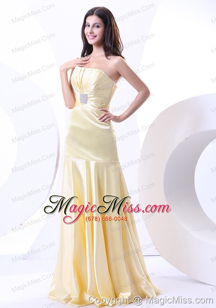 wholesale beading strapless floor-length light yellow elastic woven satin 2013 prom dress