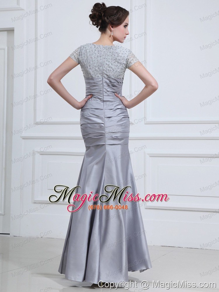 wholesale beading v-neck mermaid taffeta ankle-length prom dress grey