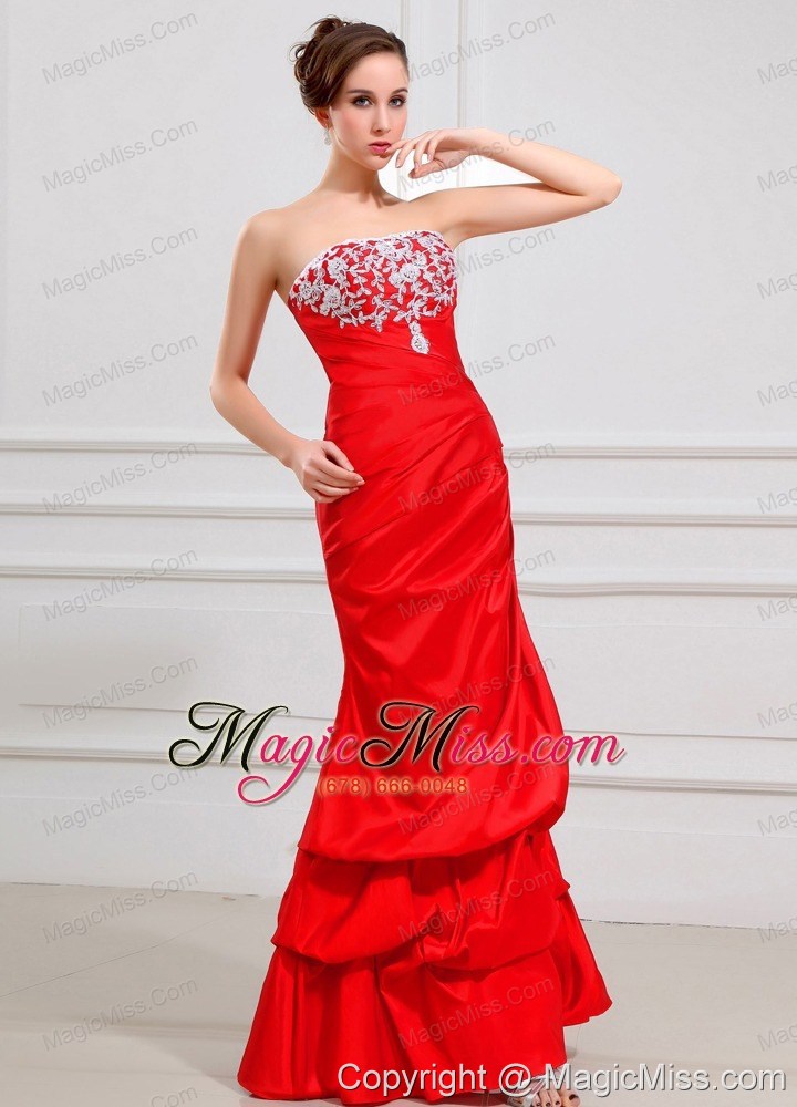 wholesale lace strapless a-line taffeta floor-length prom dress red
