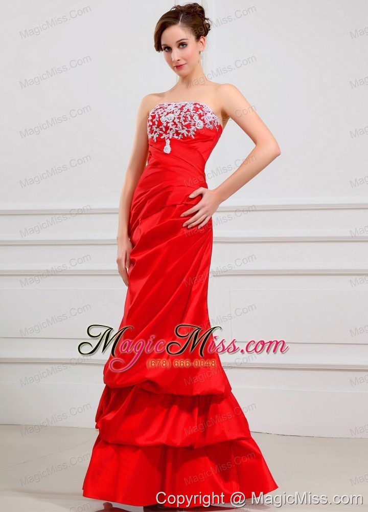 wholesale lace strapless a-line taffeta floor-length prom dress red