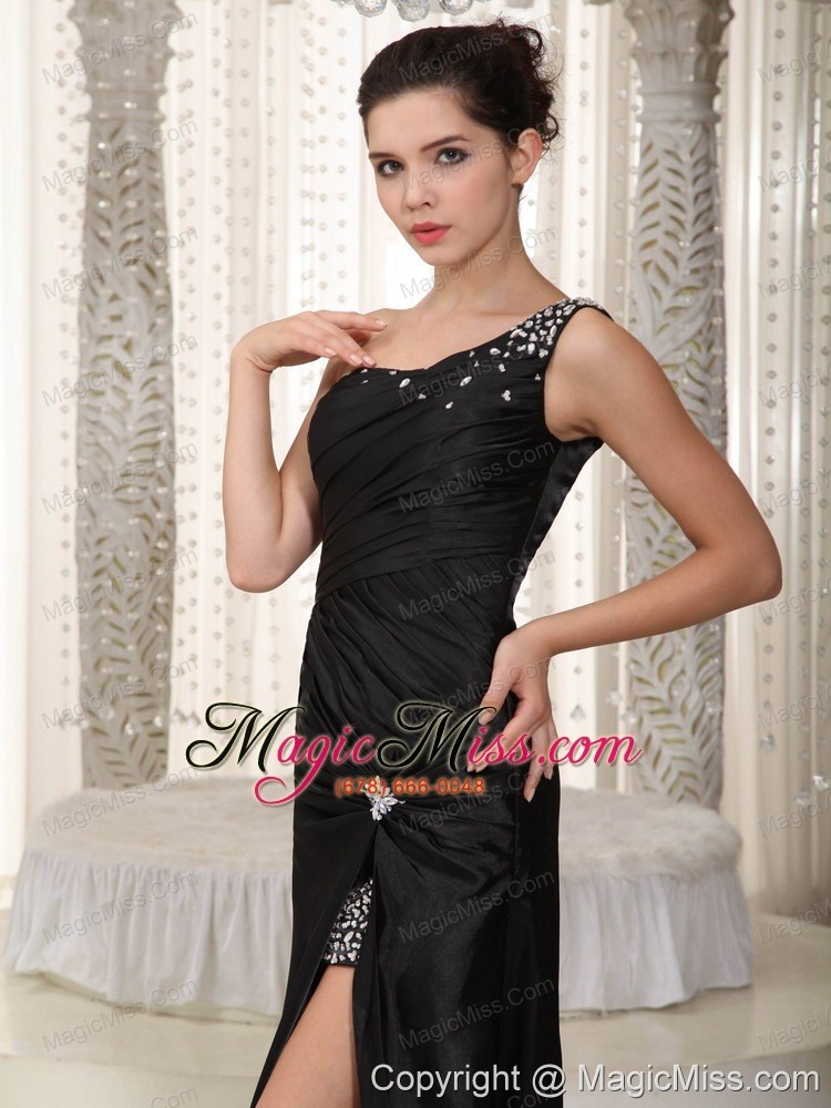 wholesale black empire one shoulder floor-length taffeta beading prom dress