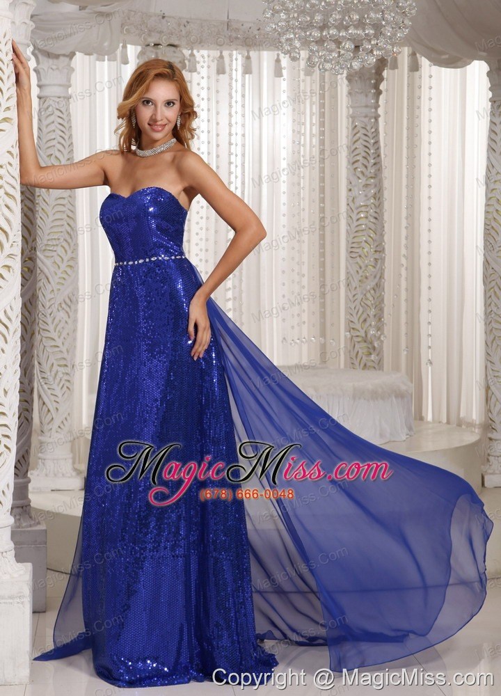 wholesale royal blue paillette over skirt sheath sweetheart stylish prom dress with chiffon