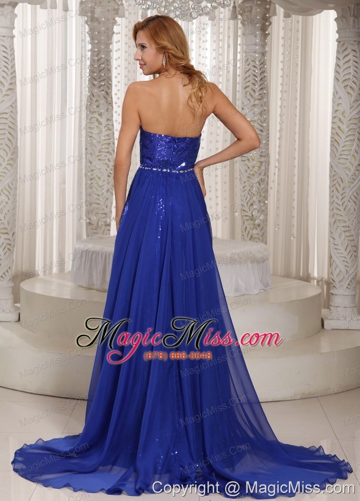 wholesale royal blue paillette over skirt sheath sweetheart stylish prom dress with chiffon