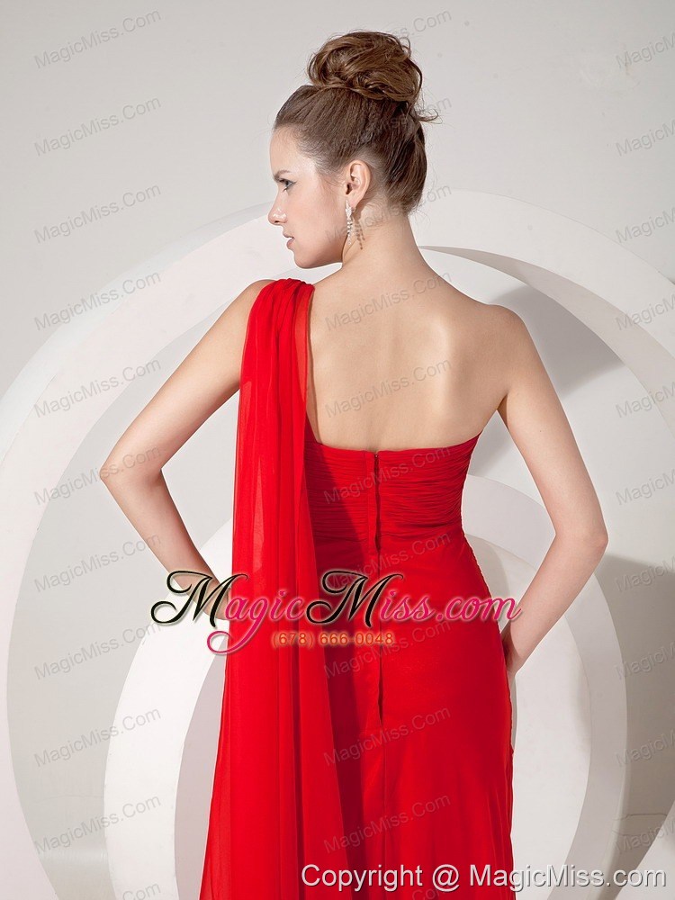 wholesale red empire one shoulder watteau train chiffon beading prom / evening dress