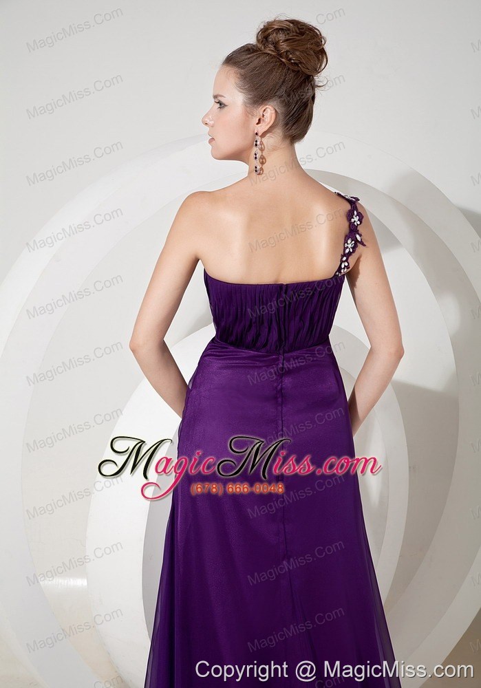 wholesale purple empire one shoulder brush train chiffon appliques prom / evening dress