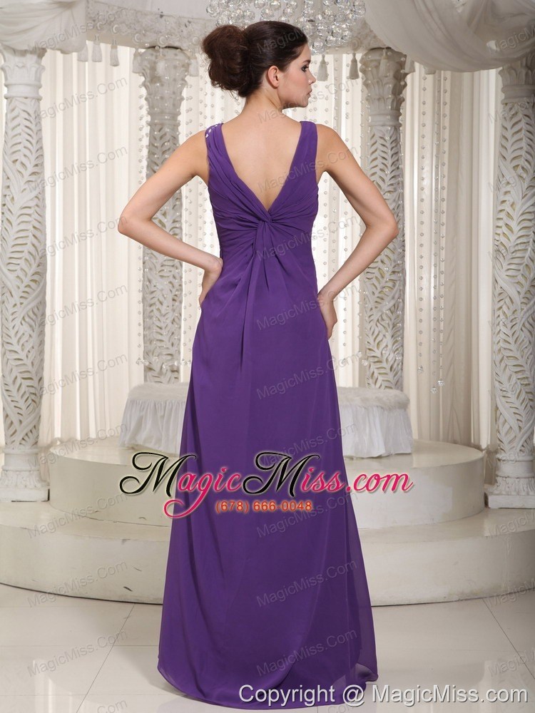 wholesale purple empire v-neck floor-length chiffon beading prom / pageant dress