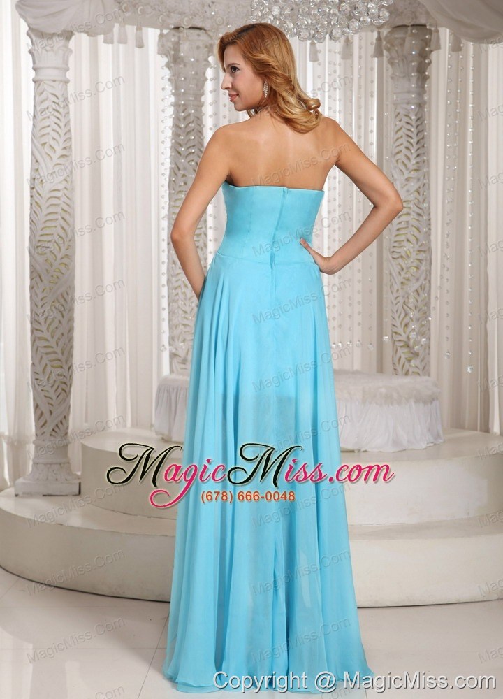wholesale wholesale aque blue high-low sweetheart prom dress for evening beading and ruch