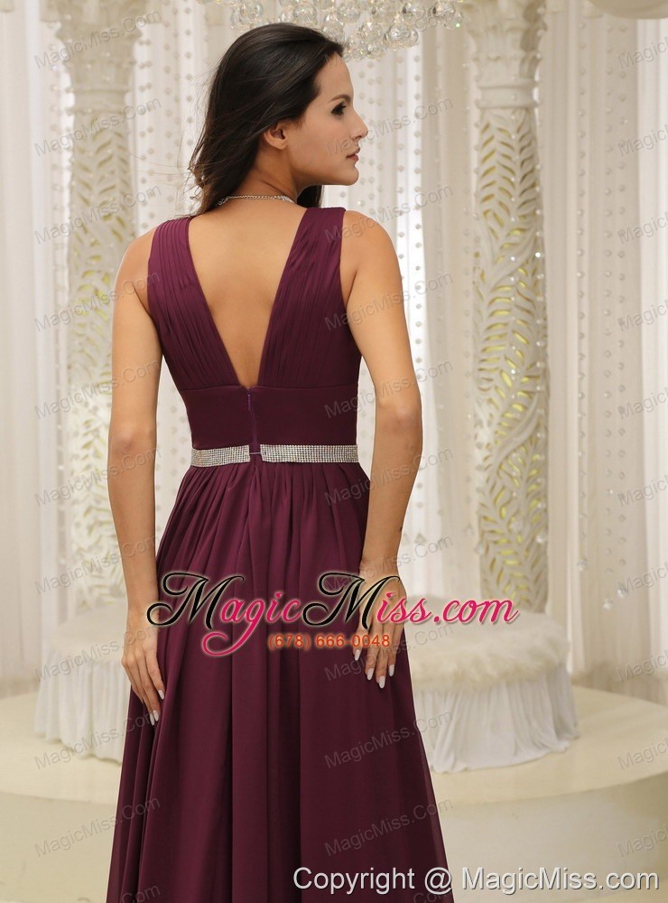 wholesale v-neck burgundy brush train for prom dress