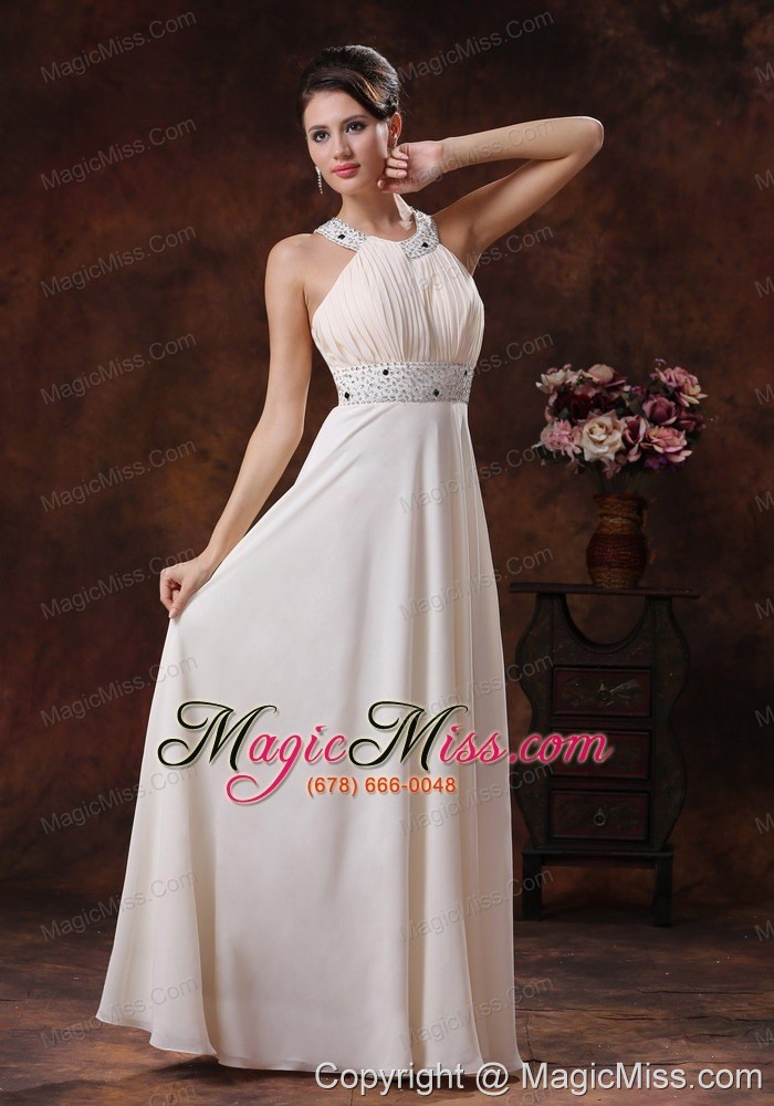 wholesale scoop custom made off white beaded decorate waist prom dress in page arizona