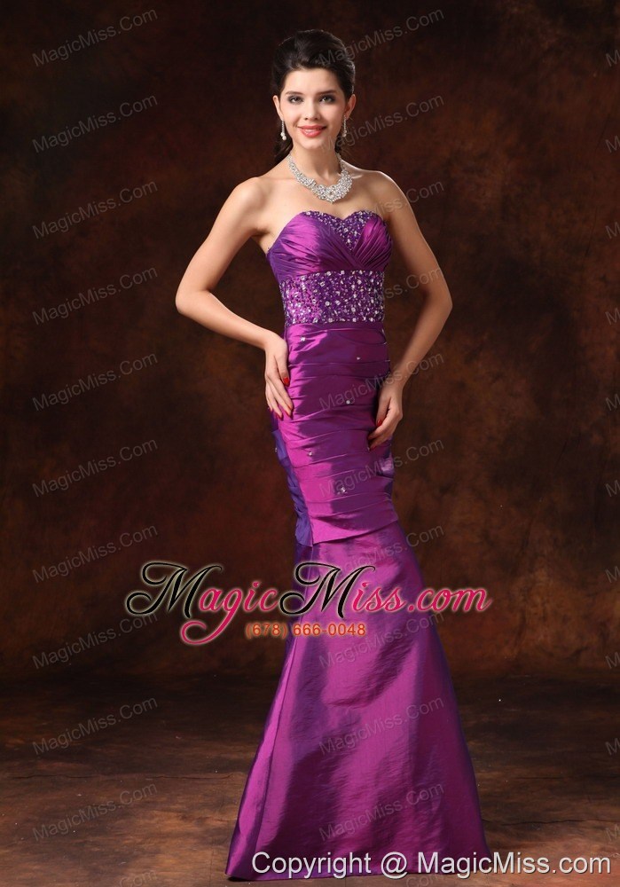 wholesale purple mermaid sweetheart beaded decorate waist taffeta formal evening prom gowns for custom made