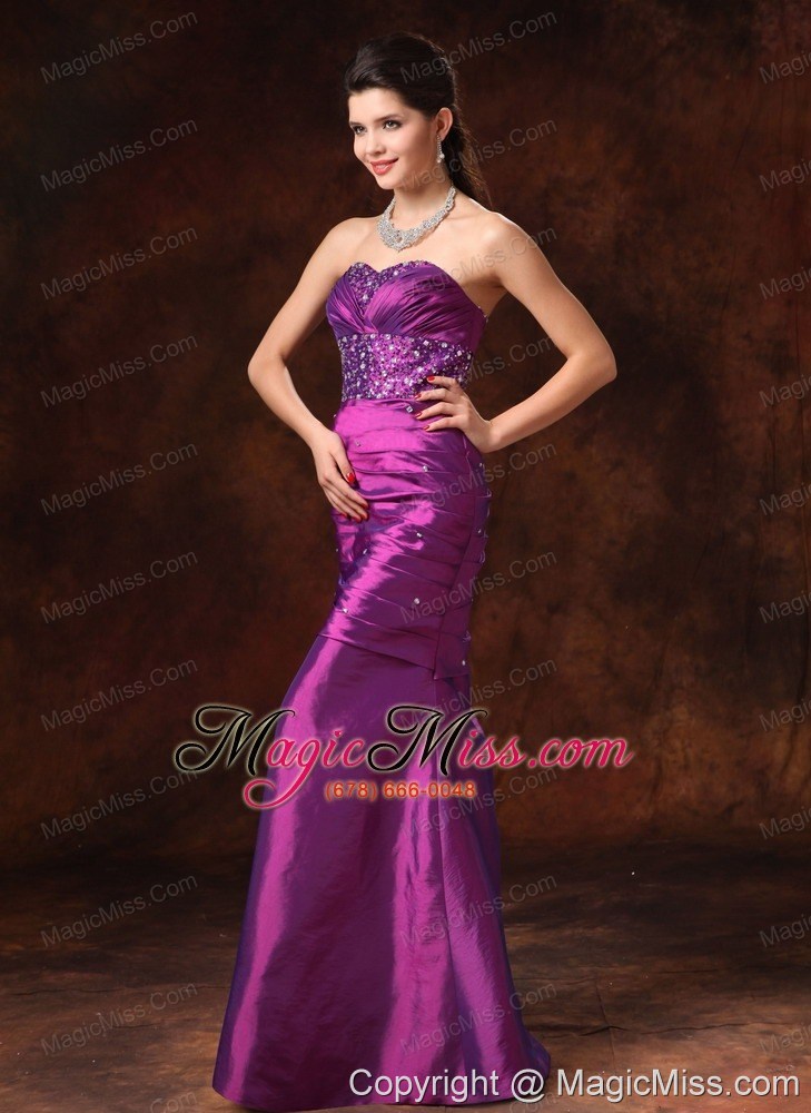 wholesale purple mermaid sweetheart beaded decorate waist taffeta formal evening prom gowns for custom made