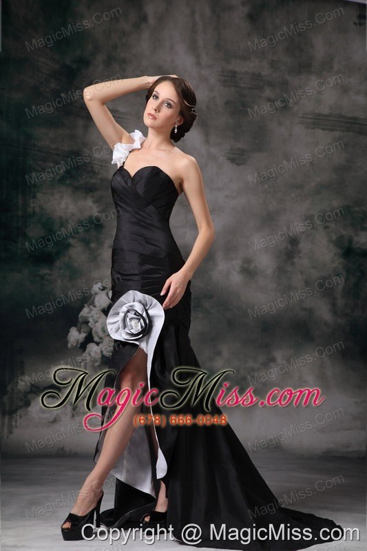 wholesale black mermaid one shoulder brush train taffeta ruch prom / evening dress