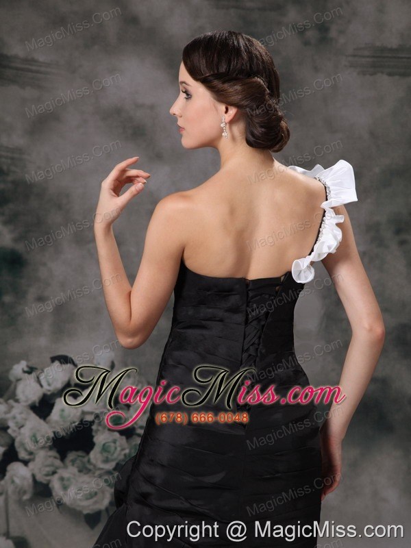 wholesale black mermaid one shoulder brush train taffeta ruch prom / evening dress