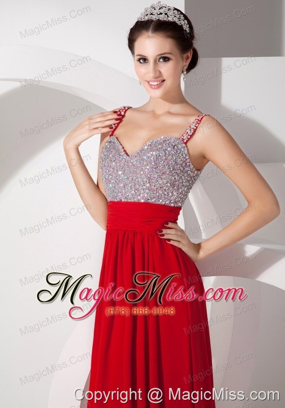 wholesale red empire straps floor-length taffeta beading and ruch prom dress