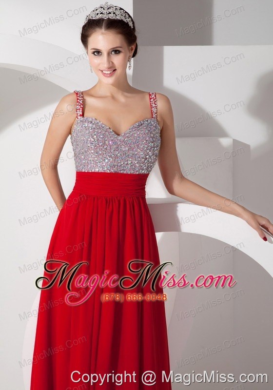 wholesale red empire straps floor-length taffeta beading and ruch prom dress