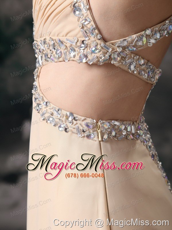 wholesale champagne column straps brush-length chiifon beading prom dress