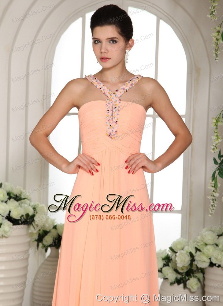 wholesale baby pink straps beading and ruch prom dress with court train in wisconsin