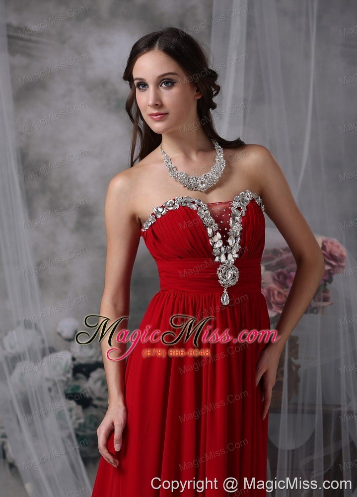 wholesale red empire strapless floor-length chiffon beading prom / evening dress