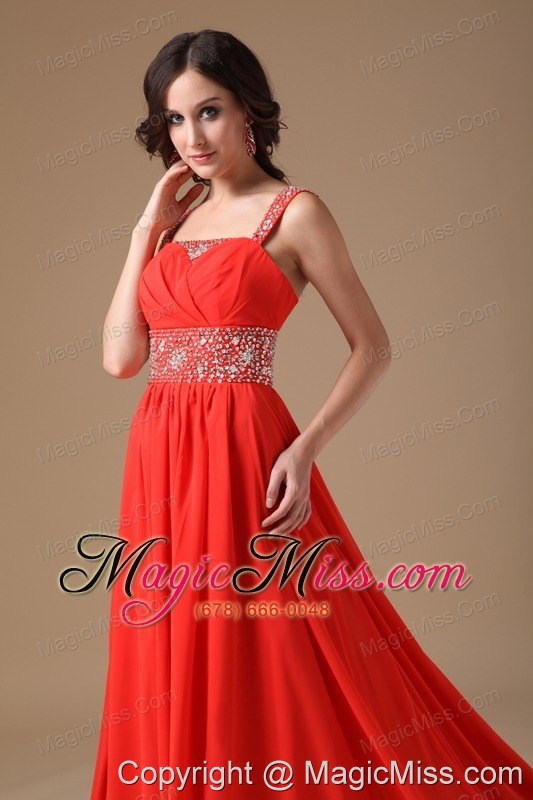 wholesale red a-line straps court train chiffon beading prom dress