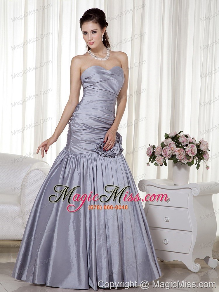 wholesale silver a-line sweetheart floor-length taffeta hand made flowers prom dress