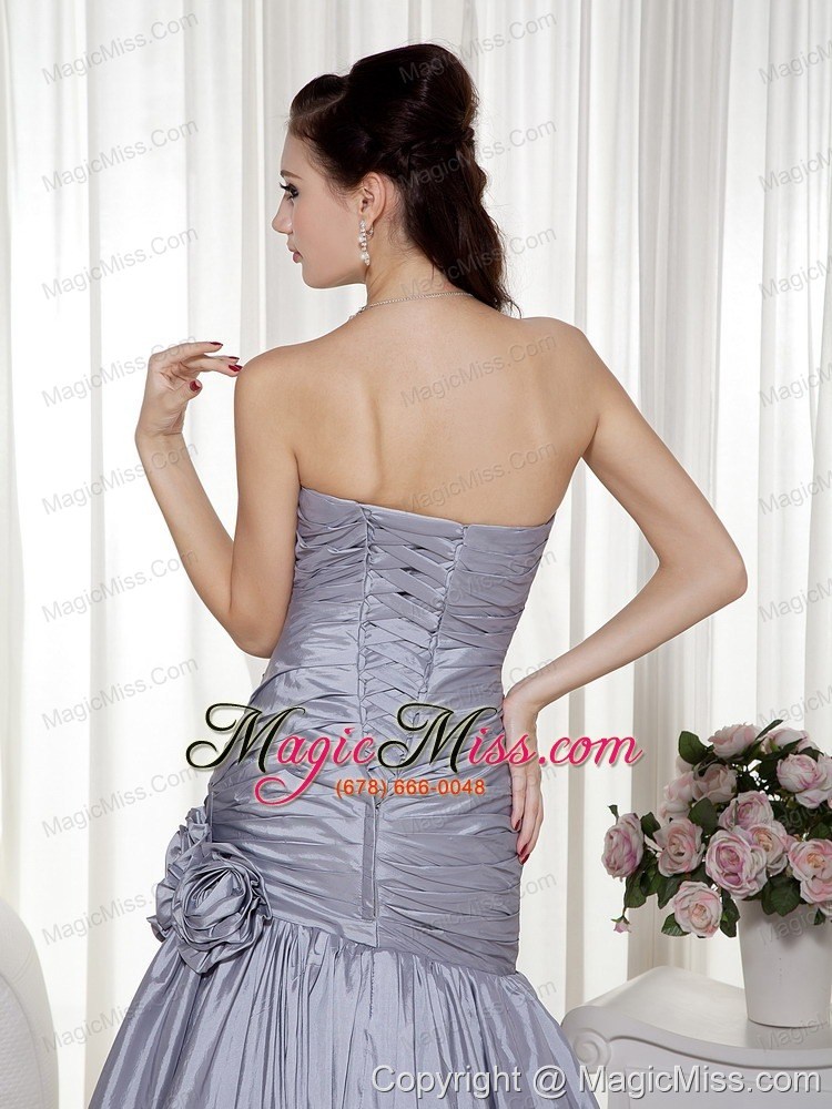 wholesale silver a-line sweetheart floor-length taffeta hand made flowers prom dress