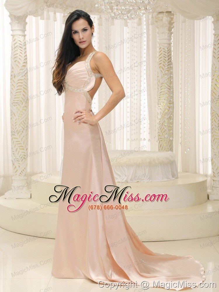wholesale straps baby pink elastic woven satin ruched bodice for prom dress custom made