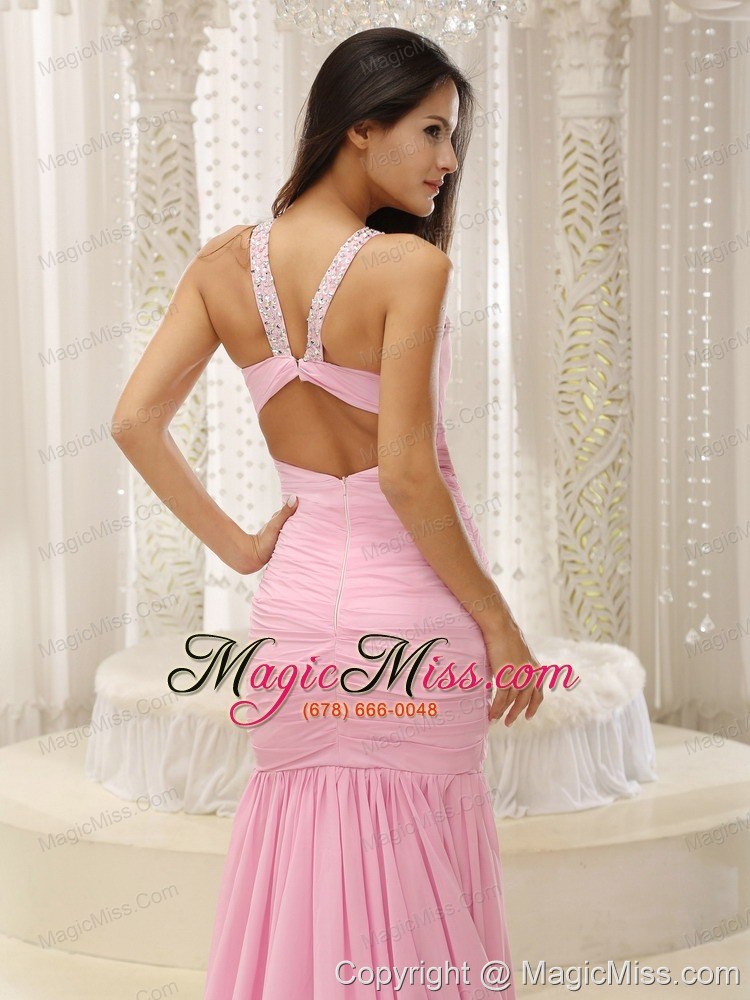 wholesale mermaid v-neck beaded decorate shoulder ruched bodice for romantic prom dress