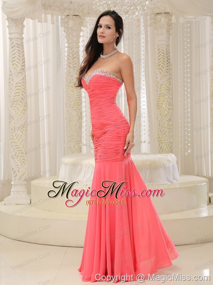 wholesale mermaid sweetheart for coral red prom dress beaded decorate bust