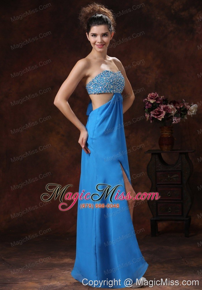 wholesale teal beaded decorate bust stylish prom dress with strapless chiffon in la esmeralda