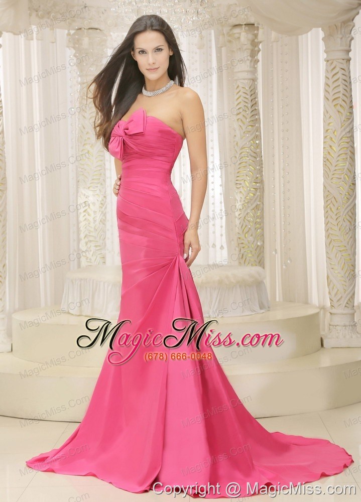 wholesale rose pink a-line and bowknot for prom dress ruched bodice custom made satin